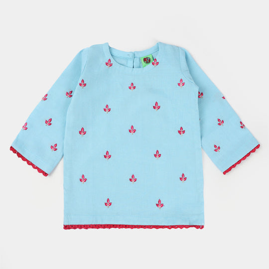 Infant Girls khaddar 2Pc Suit Leaf-Light Blue