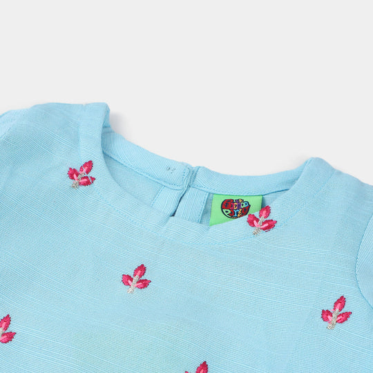 Infant Girls khaddar 2Pc Suit Leaf-Light Blue