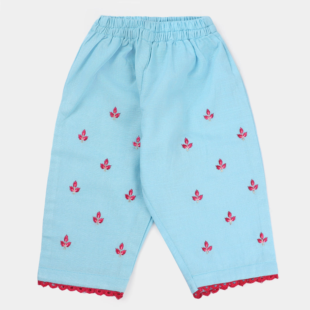 Infant Girls khaddar 2Pc Suit Leaf-Light Blue