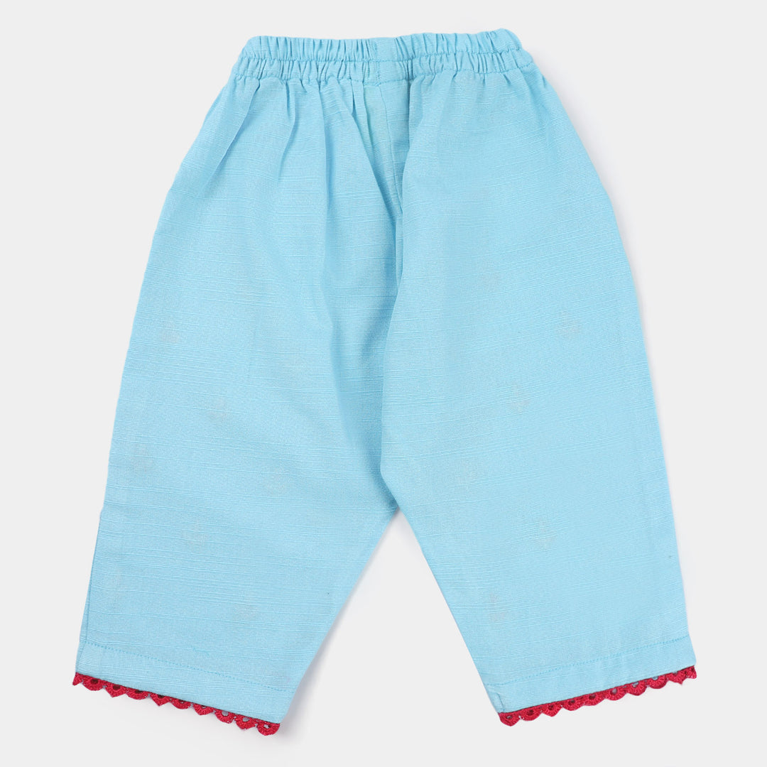 Infant Girls khaddar 2Pc Suit Leaf-Light Blue