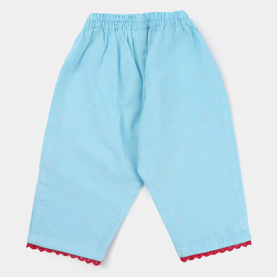 Infant Girls khaddar 2Pc Suit Leaf-Light Blue
