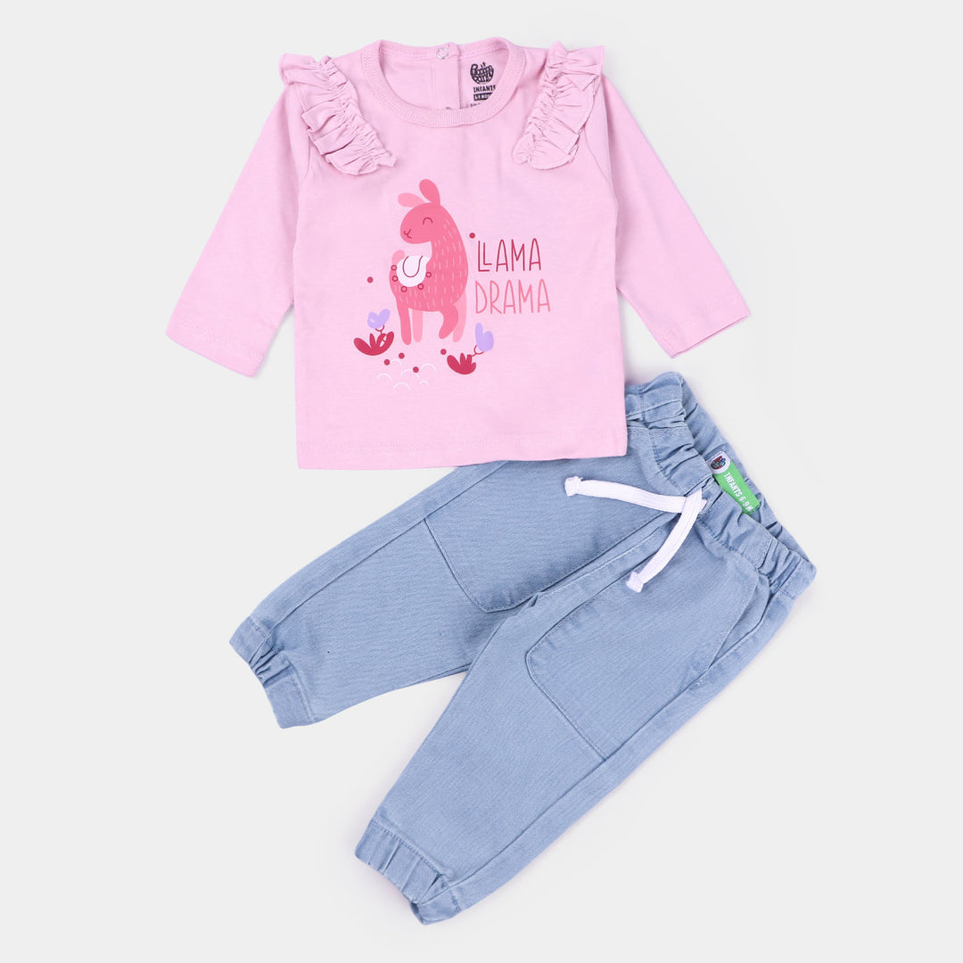 Girls 2Pc Suit Llama -Pink