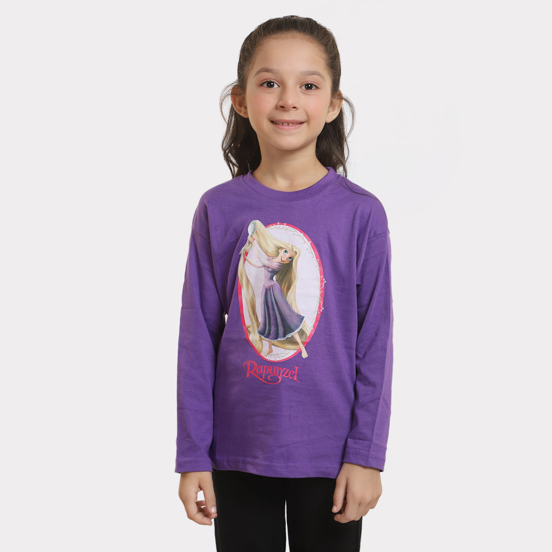 Girls Cotton T-Shirt F/S Rapunzel- Purple