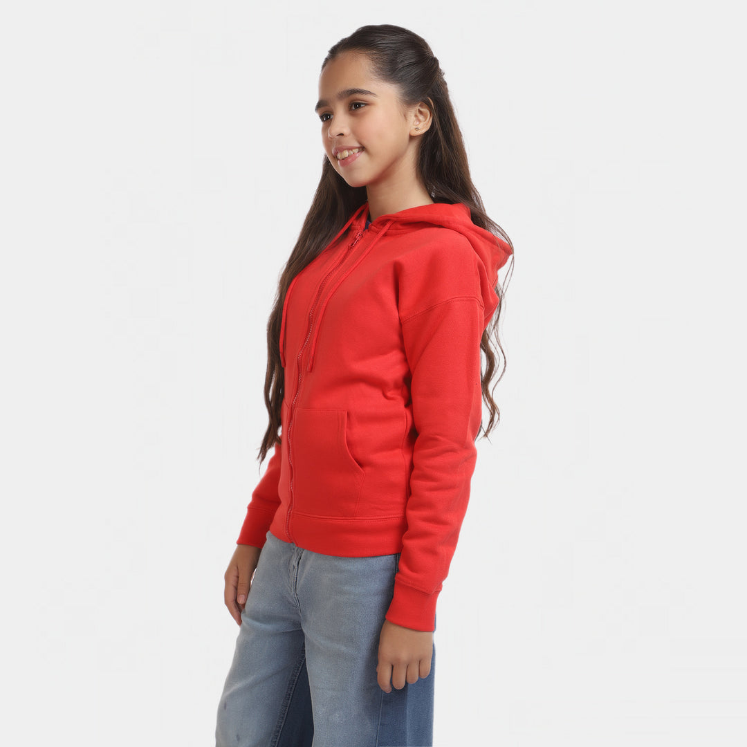 Girls Knitted Hooded Jacket - Red
