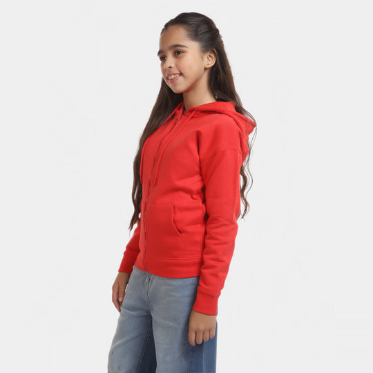 Girls Knitted Hooded Jacket - Red