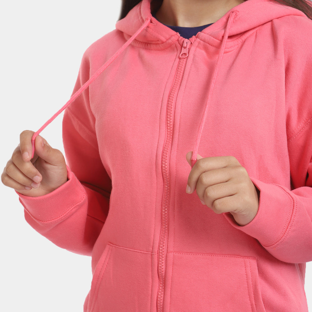 Girls Knitted Hooded Jacket - Pink