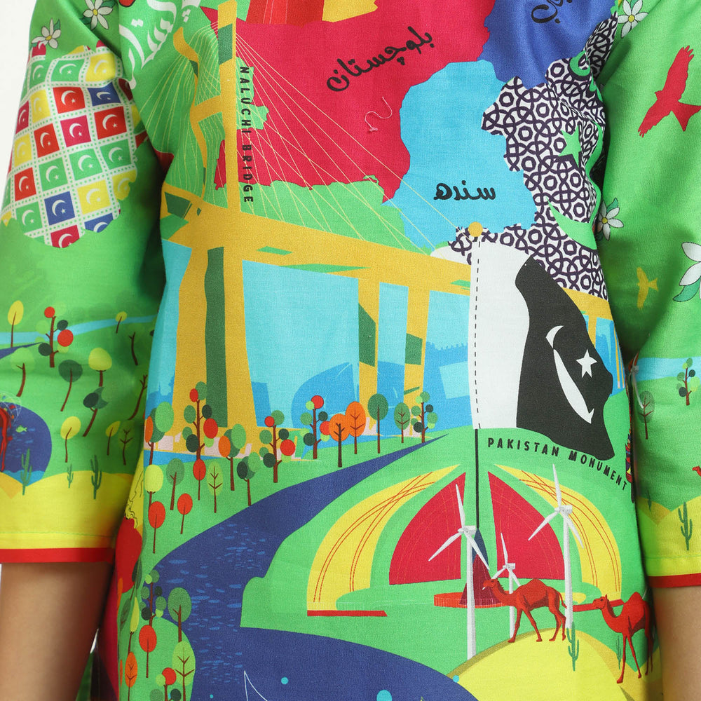 Girls Independence Mera Pakistan Top – Green