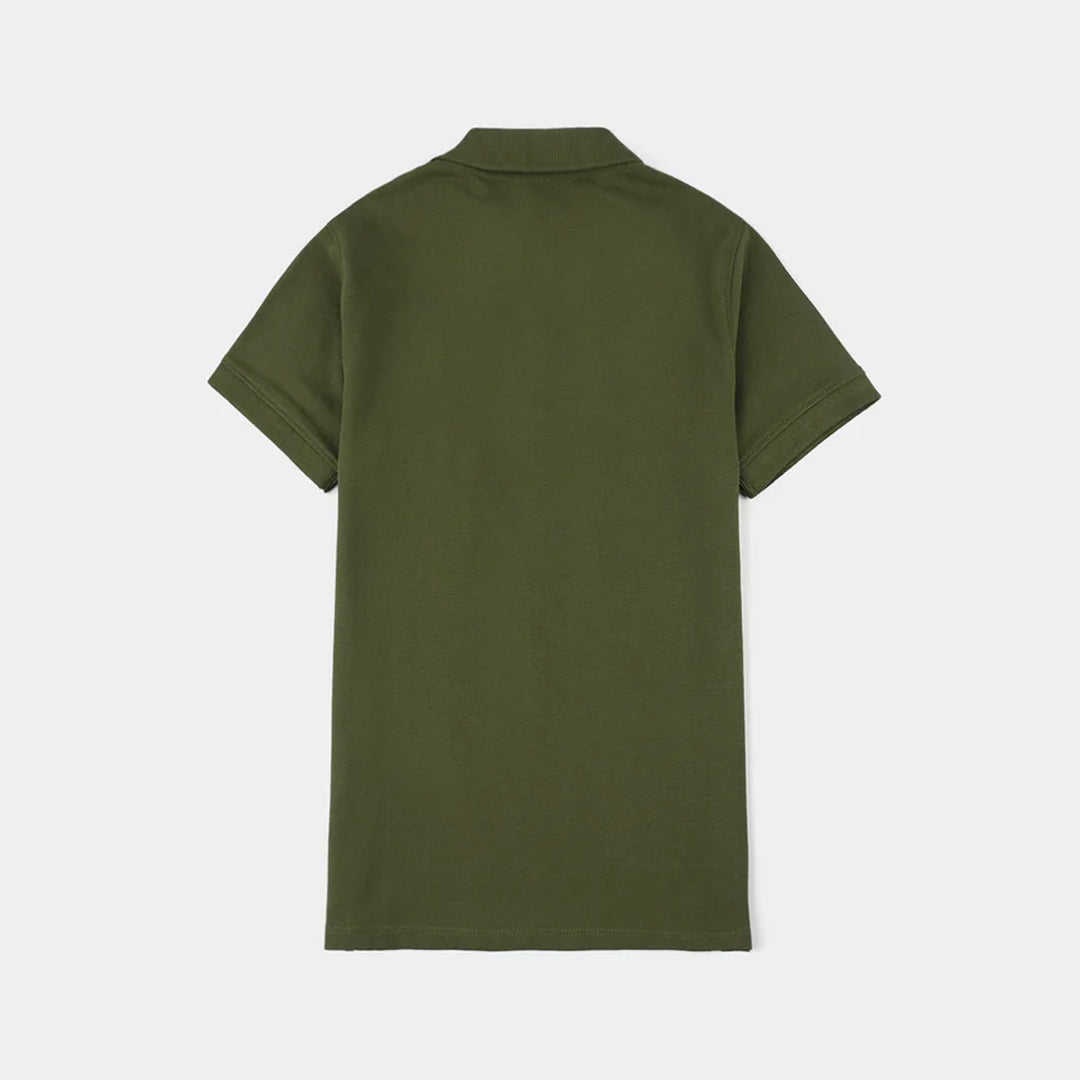 Boys Cotton PK Polo (Waves) - Olive Green