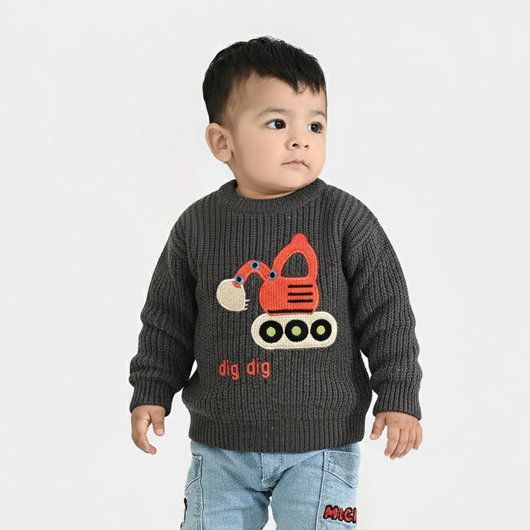 Infant Boys Acrylic Sweater-Dig Dig-GREY
