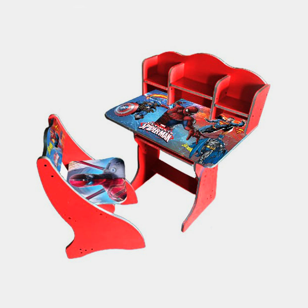 Multipurpose Adjustable Character Printed Study Activity Table With 1 Chair- Red