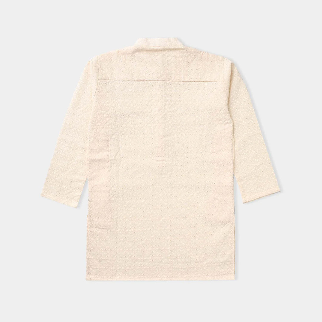 Boys Chikankari Basic Kurta-OFF-White