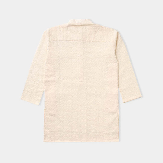 Boys Chikankari Basic Kurta-OFF-White