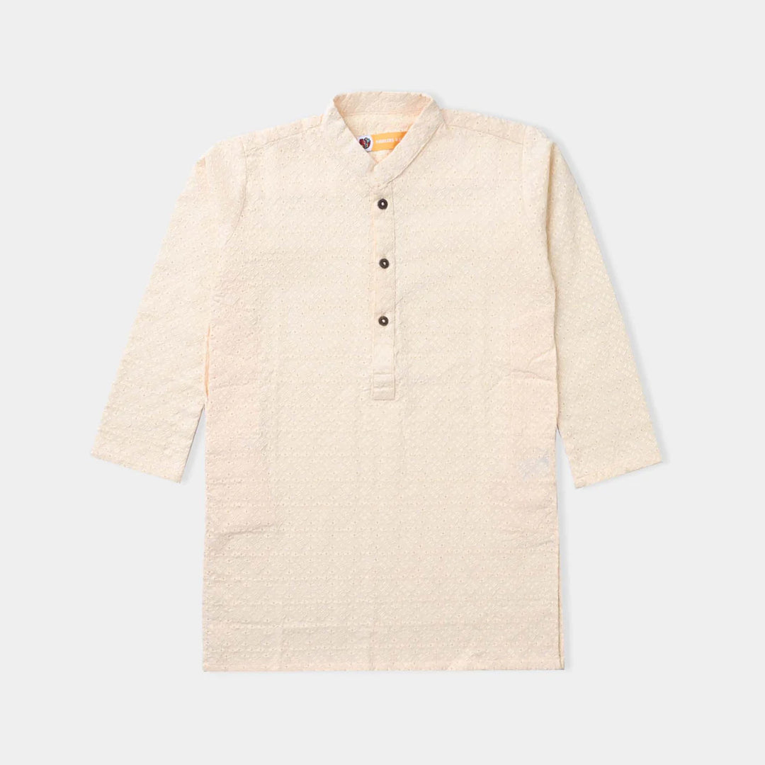 Boys Chikankari Basic Kurta-OFF-White