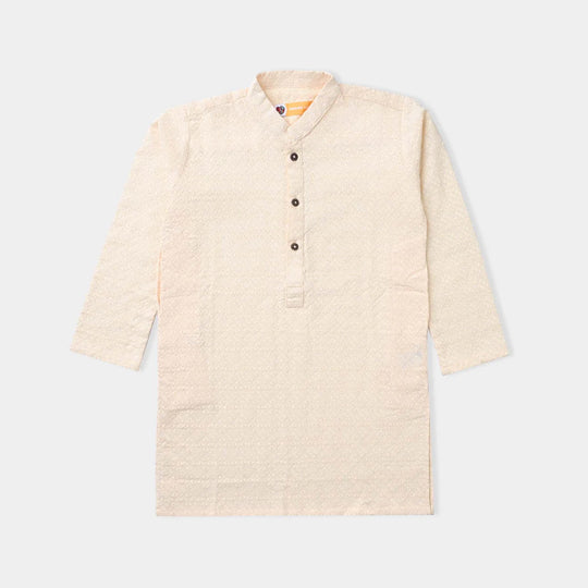 Boys Chikankari Basic Kurta-OFF-White