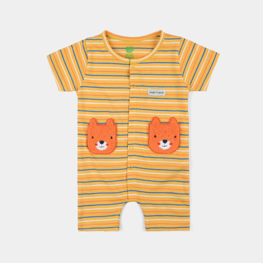 Infant Boys Cotton Interlock Knitted Romper Jungle Friend - Yellow