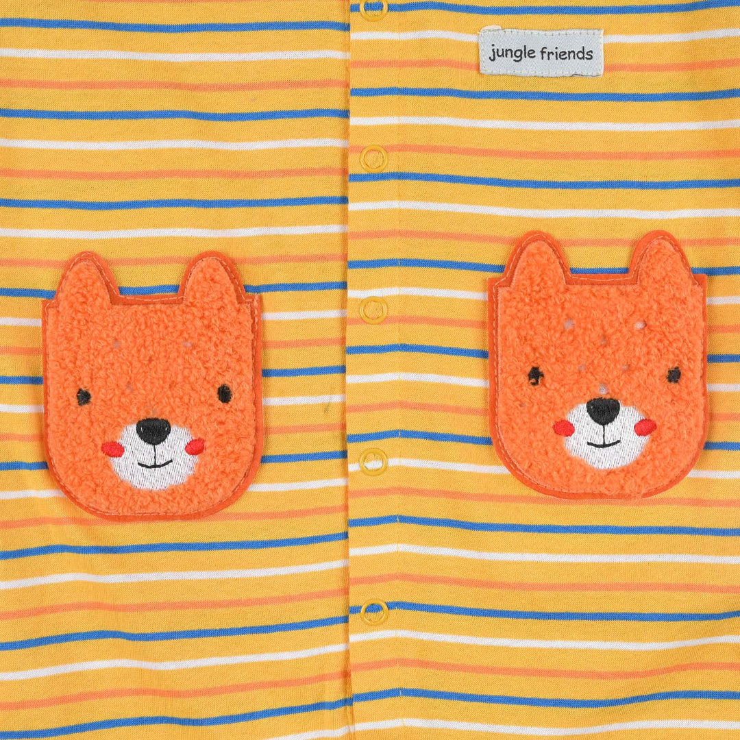 Infant Boys Cotton Interlock Knitted Romper Jungle Friend - Yellow