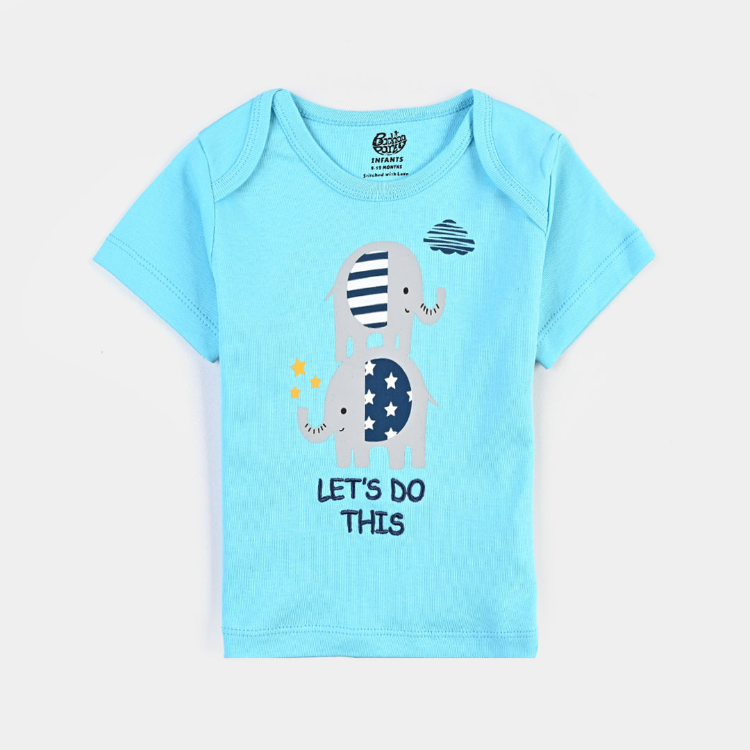 Infant Unisex Cotton Interlock 3 Piece T-Shirt Set Elephants
