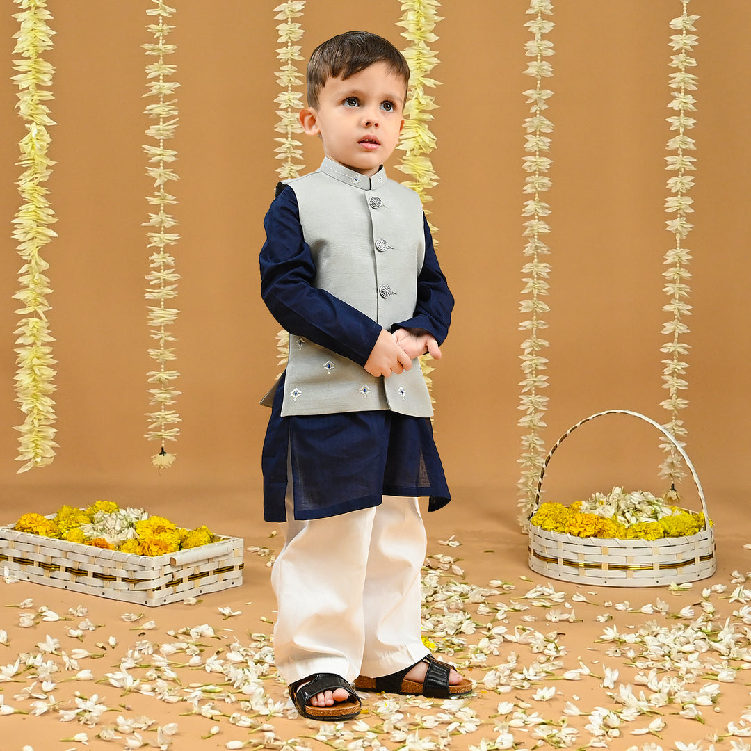 Infant Boys Poly Viscose Waistcoats (Chin Motif) - Light Grey