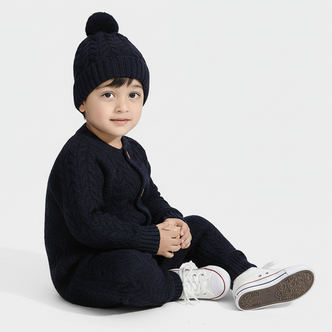 Infant Boys Acrylic Romper Cabling - Navy