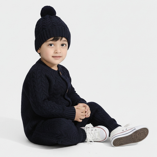 Infant Boys Acrylic Romper Cabling - Navy