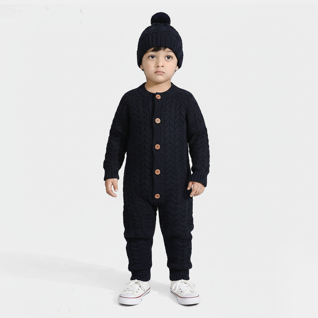 Infant Boys Acrylic Romper Cabling - Navy