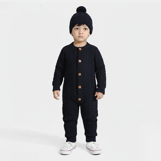 Infant Boys Acrylic Romper Cabling - Navy