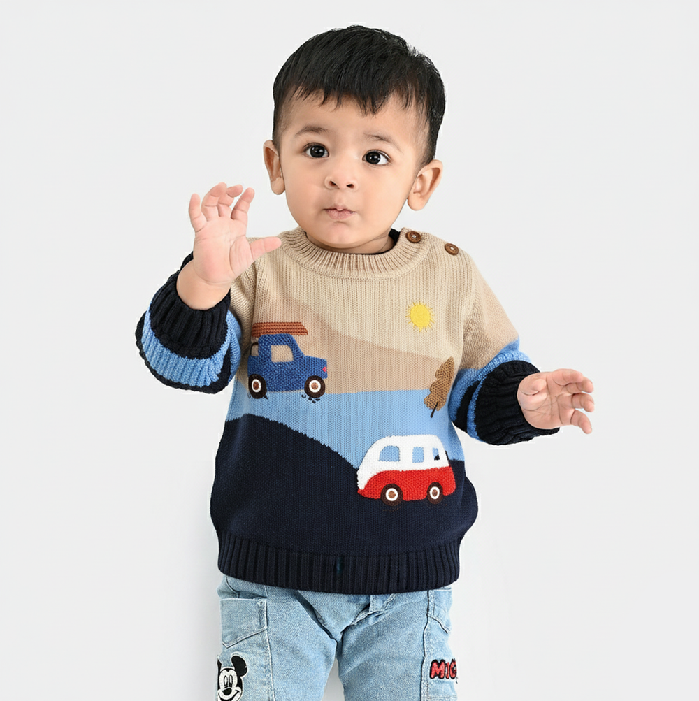 Infant Boys Acrylic Sweater-Adventure-Multi