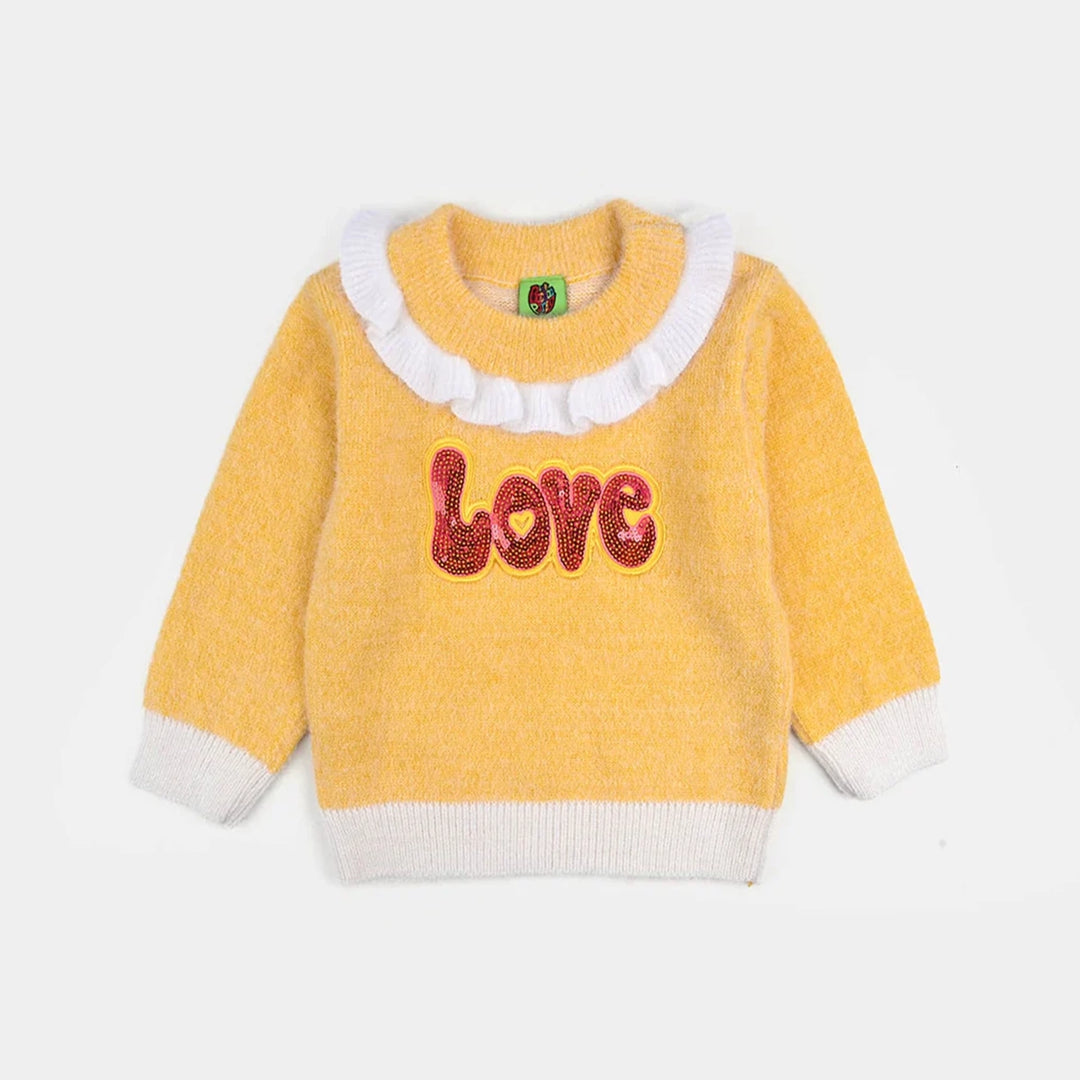 Infant Girls Acrylic-Crystal Feather Sweater-Love Sequence-Yellow