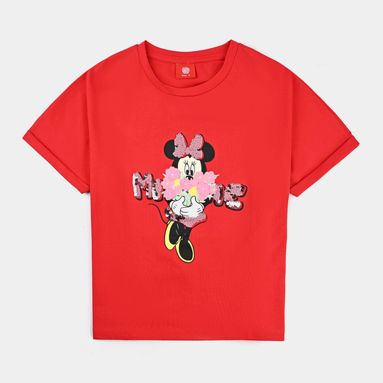 Girls Lycra Jersey T-Shirt Character-Red