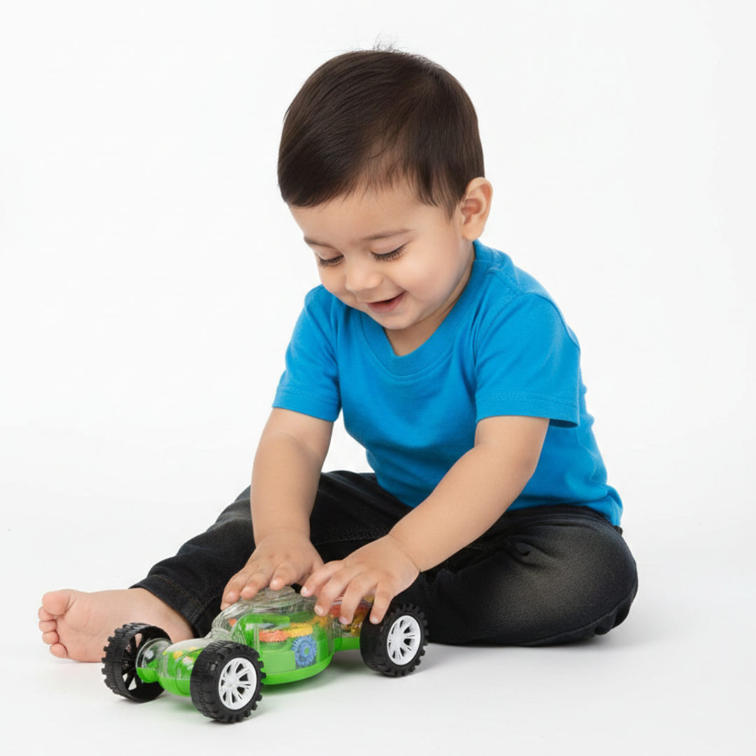 Transparent Gear Car Toy with 3D Light For Kids