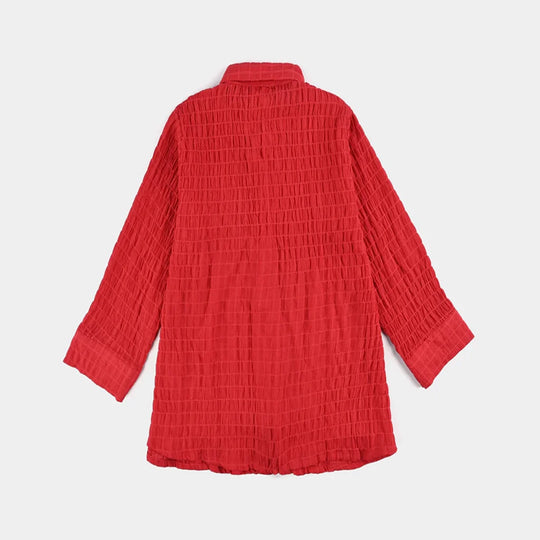 Girls Poly Mesh Casual Top - RED