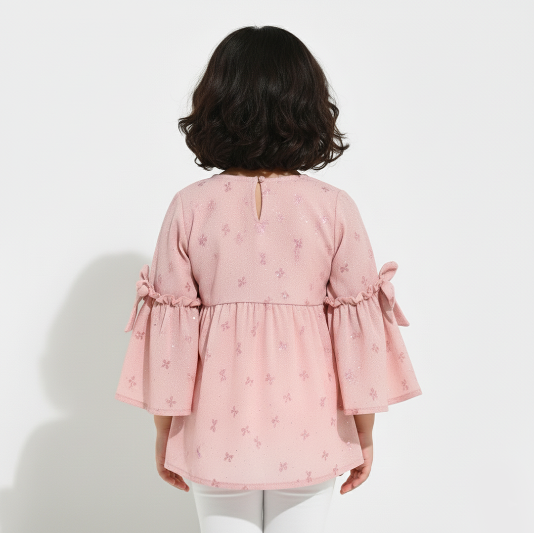 Girls Chiffon Casual Top Pink Bow