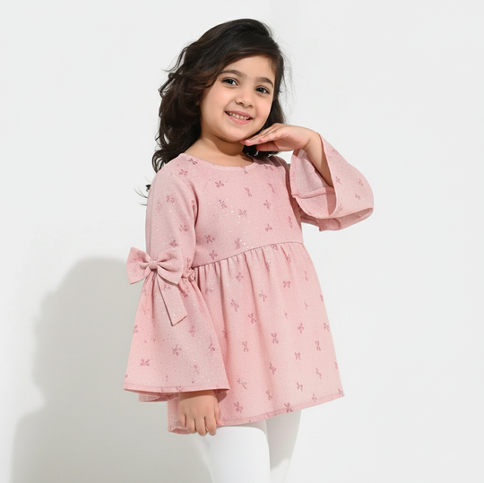 Girls Chiffon Casual Top Pink Bow