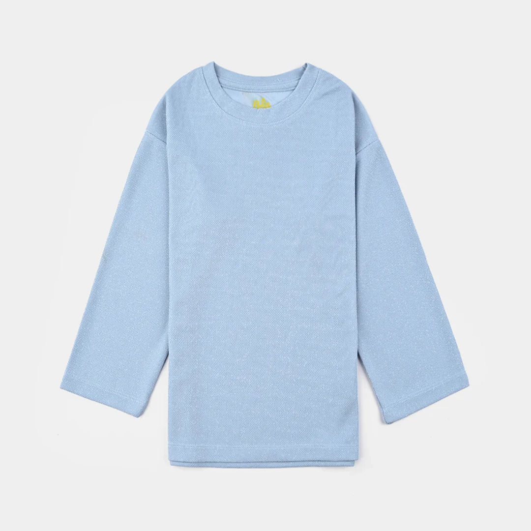 Girls Jacquard T-Shirt F/S BLUE LUREX - Blue