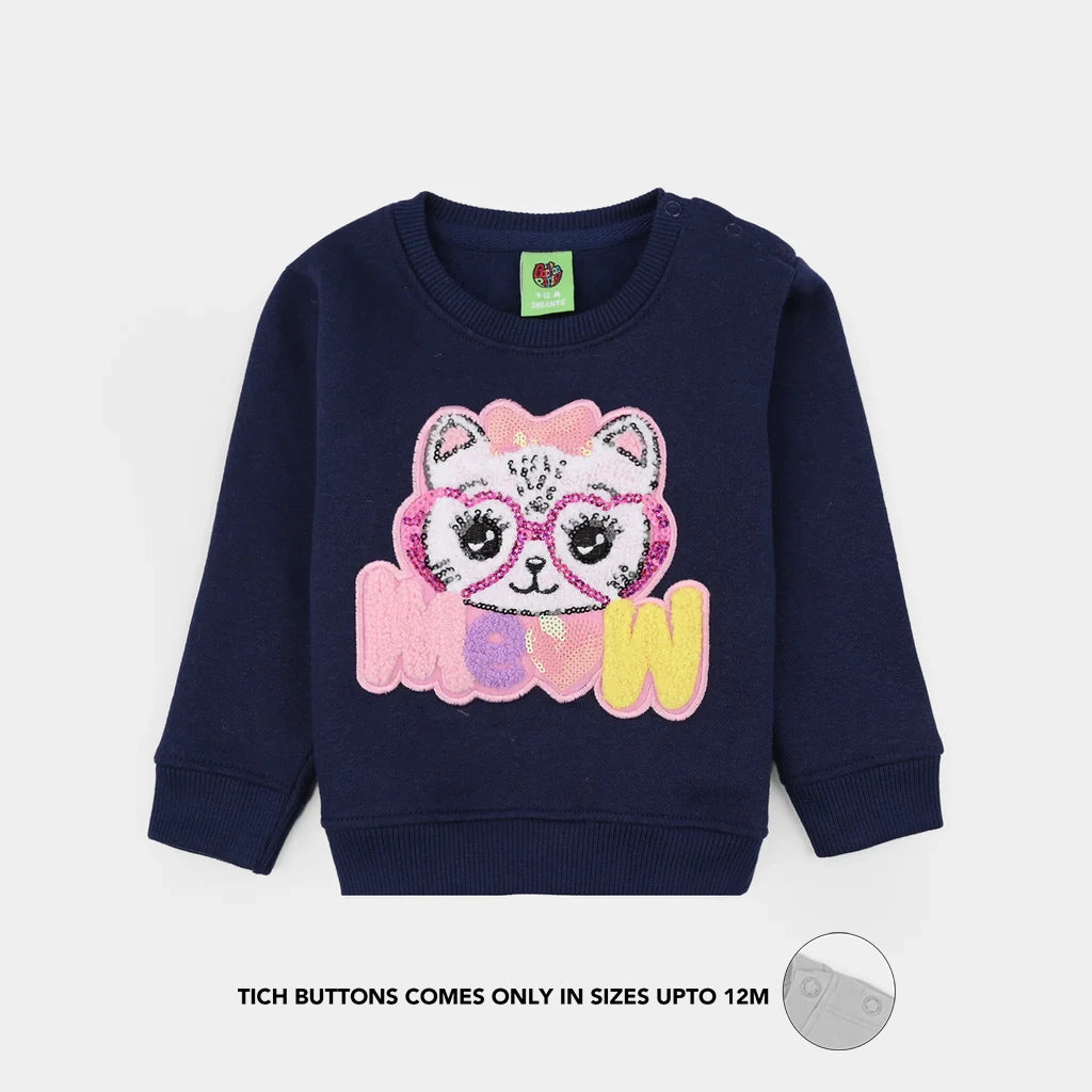 Infant Girls Fleece Sweatshirt (MEOW) - NAVY