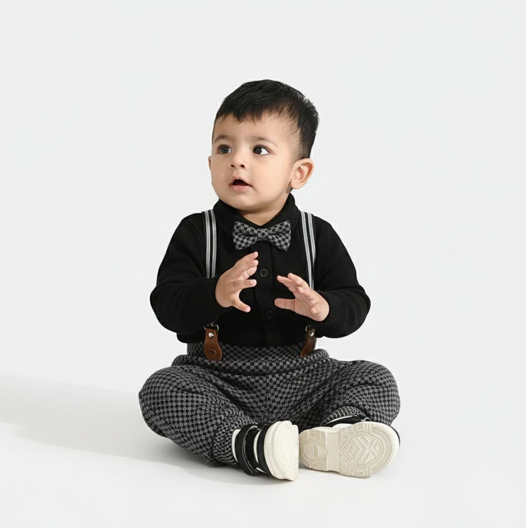 Infant Boys Jacquard Romper CHECKERED-BLACK