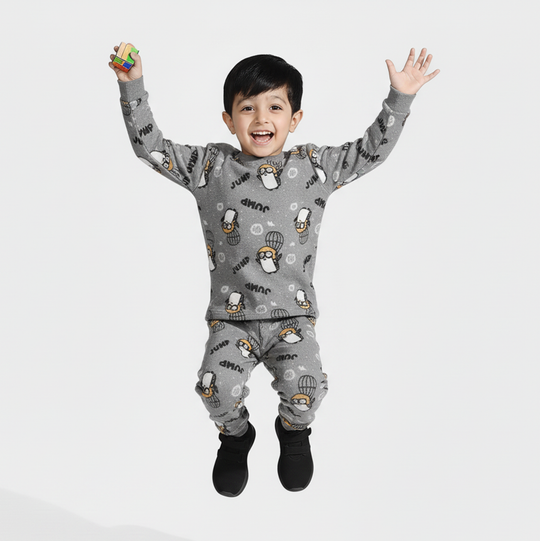 Infant Boys Sherpa Suit PENGUIN - GREY