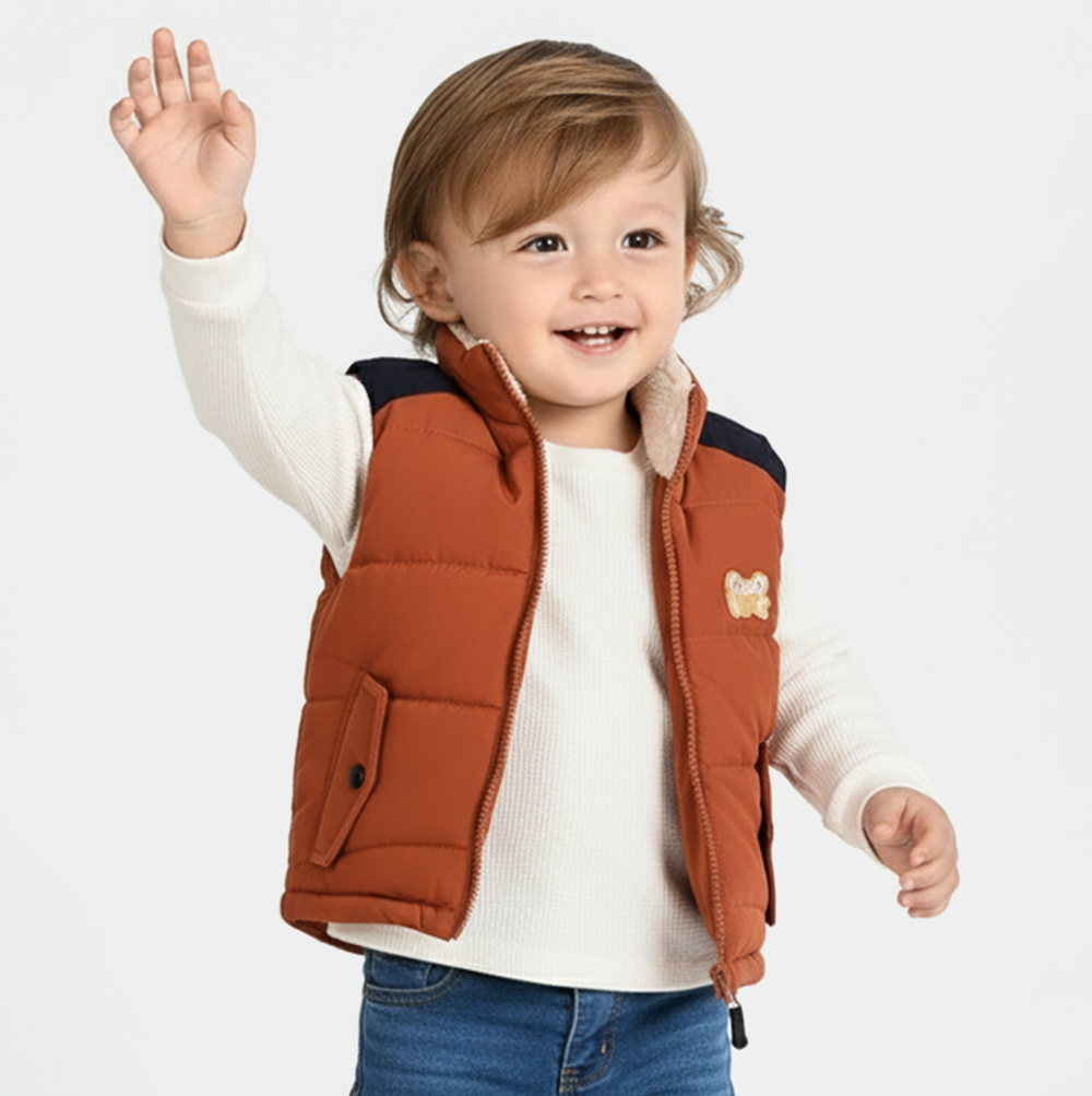 Infant Boys Quilted Jacket F/S Good Luck-ORANGE