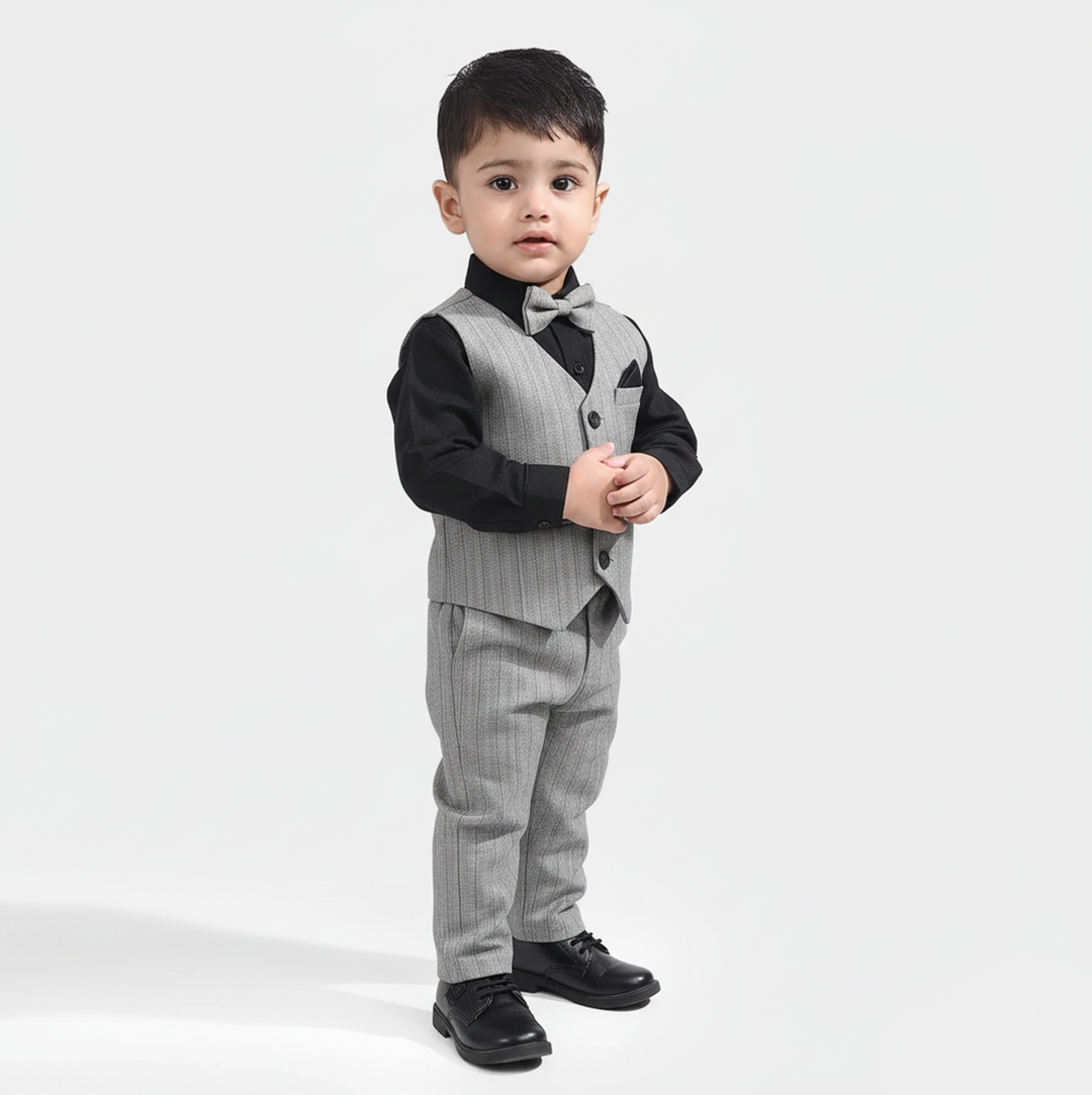 Infant Boys Yarn Dyed 3PC Suit - Grey/Black