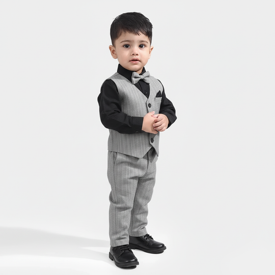 Infant Boys Yarn Dyed 3PC Suit - Grey/Black