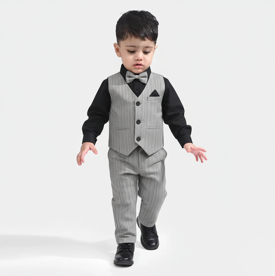 Infant Boys Yarn Dyed 3PC Suit - Grey/Black