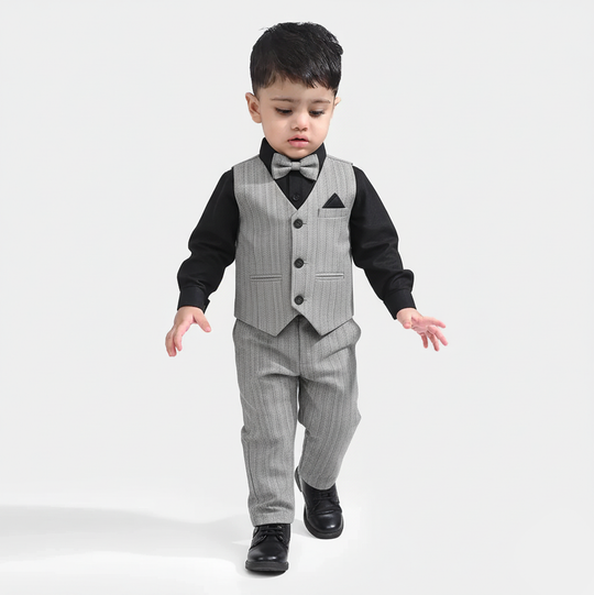 Infant Boys Yarn Dyed 3PC Suit - Grey/Black