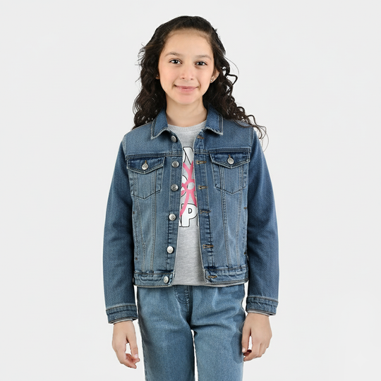 Girls Denim Stretch Woven Jacket Chain-Light Blue