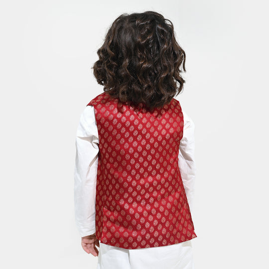 Boys Poly Viscose Waist Coat (Golden Lurex) - Red