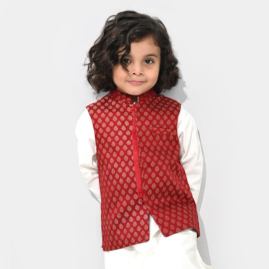 Boys Poly Viscose Waist Coat (Golden Lurex) - Red