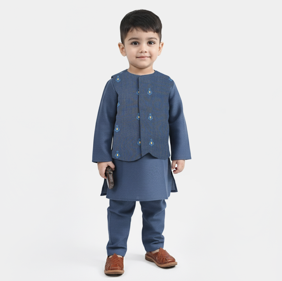 Infant Boys Poly Viscose 3 Piece Suit (Monotone)-Blue