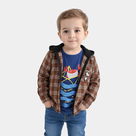 Infant Boys Flannel Shirt-Brown Check
