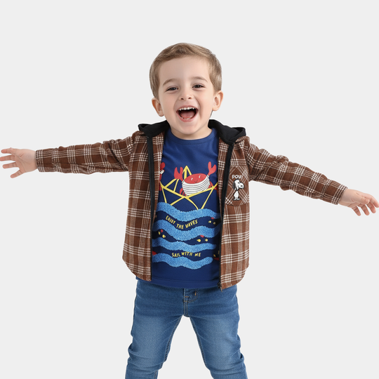 Infant Boys Flannel Shirt-Brown Check