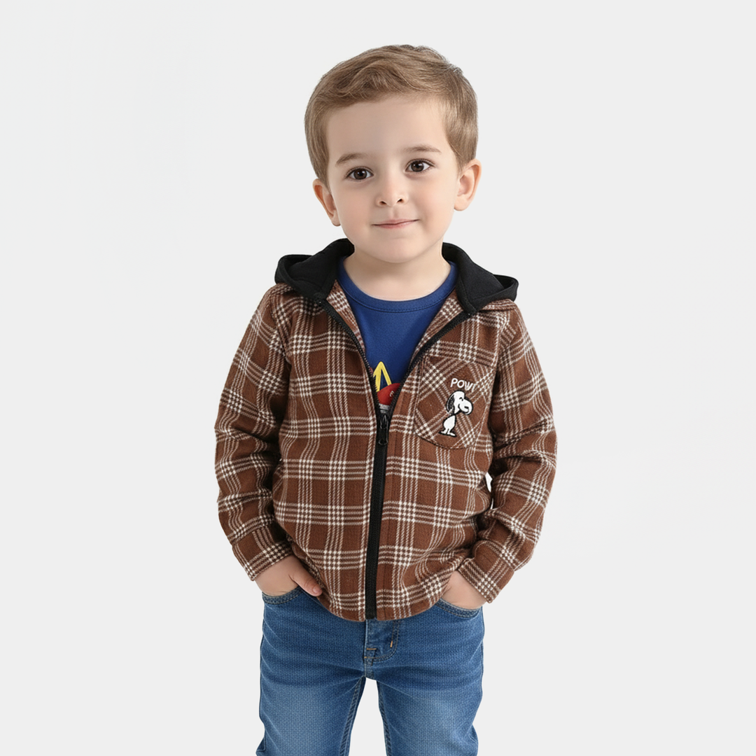 Infant Boys Flannel Shirt-Brown Check