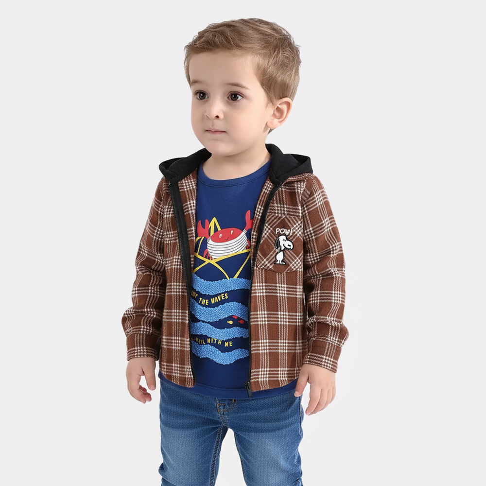 Infant Boys Flannel Shirt-Brown Check